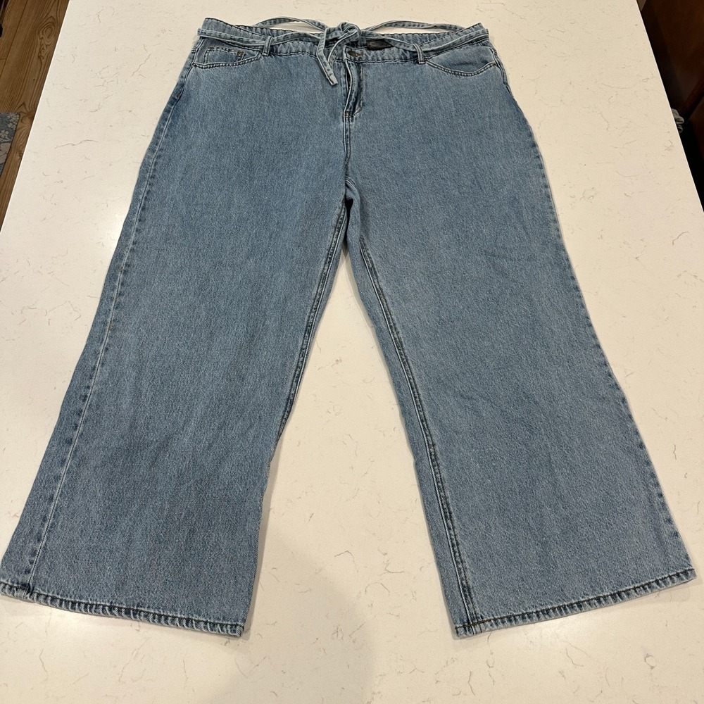 Buffalo Jeans Womens 18 High Rise Tie Belt Mom Baggy Loose Fit Denim Blue Pants